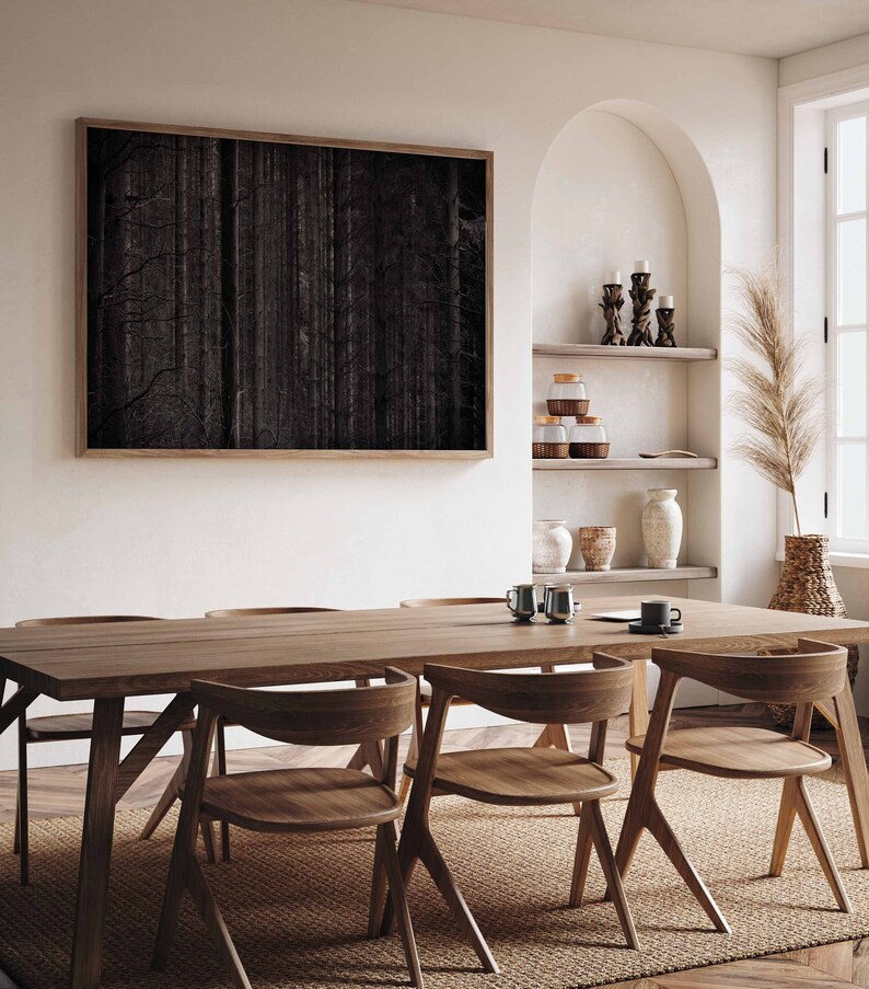 Black and White Dark Forest Art Print Etsy