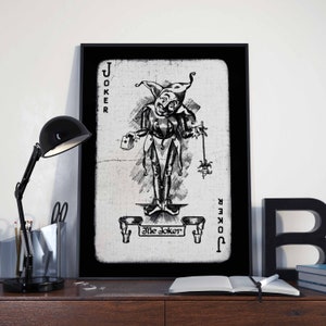 Stampa artistica di carte da gioco Joker – Arte murale vintage in bianco e nero