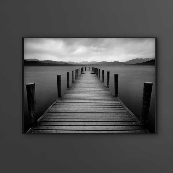 Pier Landscape Photography Art Living Room Decor Wall Art Printable Black and White Art Large Landscape Wall Art Lake Print UK Photography