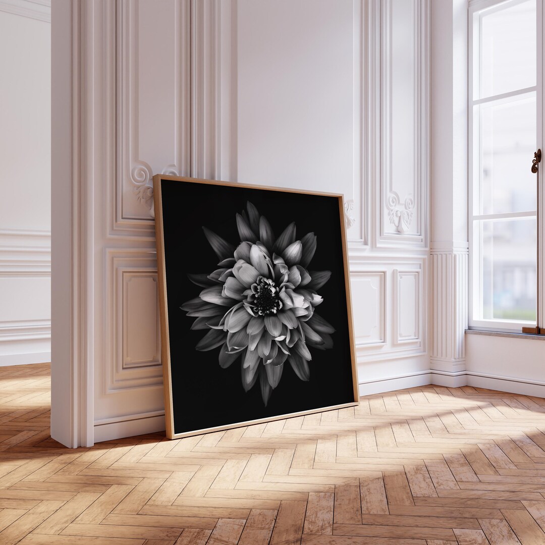 Black and White Floral Wall Art Prints Square Wall Art Large Floral Art