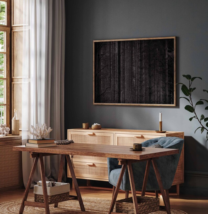 Black and White Dark Forest Art Print Etsy