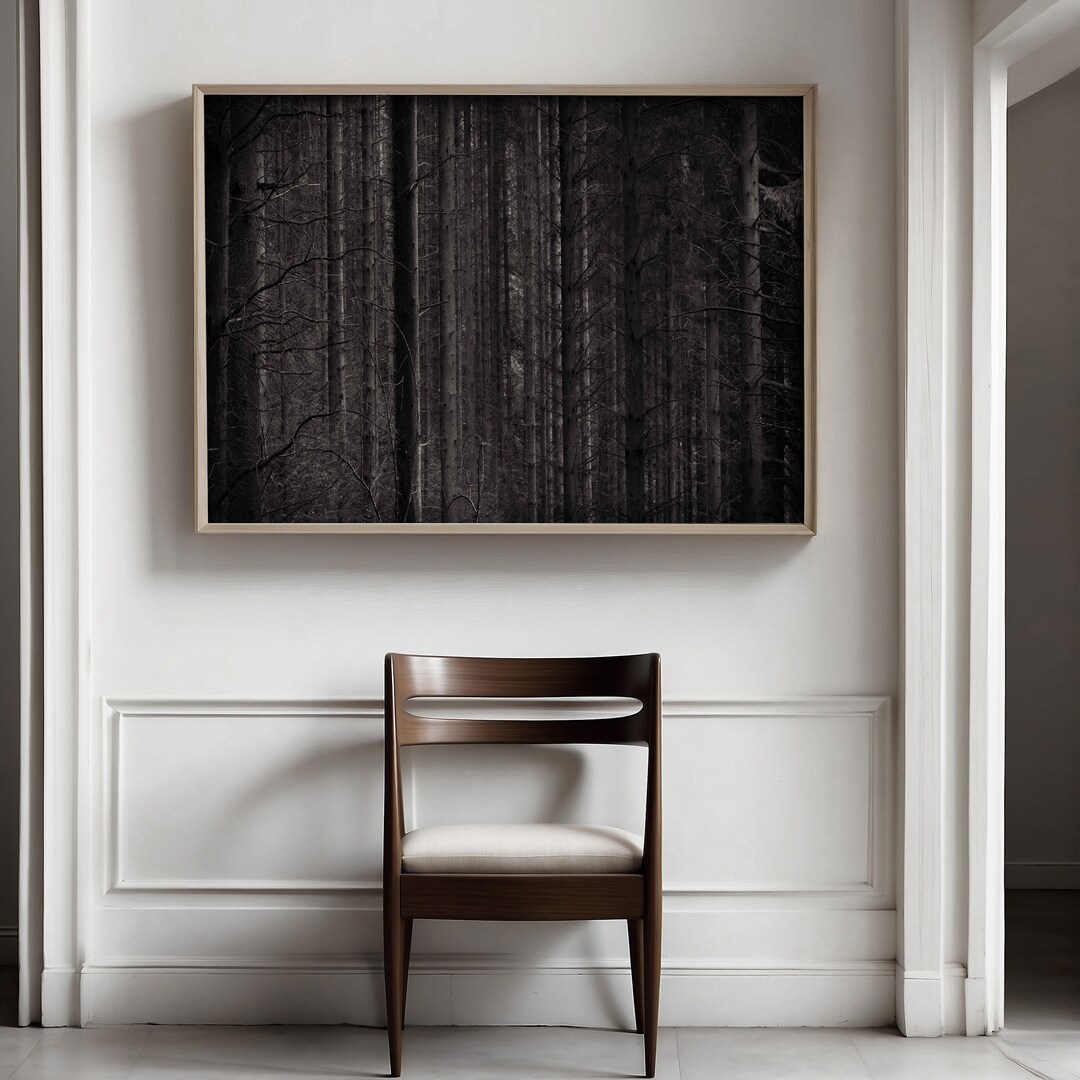 Black and White Dark Forest Art Print Etsy