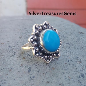 Anillo turquesa de la Bella Durmiente: piedra preciosa de plata de ley 925 hecha a mano