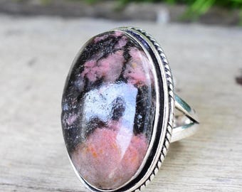 Oval Rhodonite Ring Handmade 925 Sterling Silver Gemstone Jewelry
