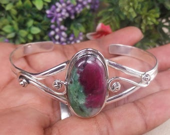Rubin In Zoisit Manschette Handgemachte Sterling Silber Edelstein Armreif