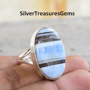 Blue Owyhee Opal Ring Handmade 925 Sterling Silver Gemstone image 1