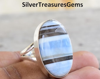 Blue Owyhee Opal Ring Handmade 925 Sterling Silver Gemstone