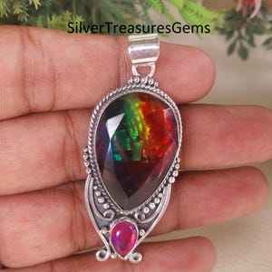 Ciondolo in ammolite, opale australiano triplet, argento sterling 925, fatto a mano