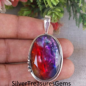 Ammolite Gemstone Pendant, Handmade 925 Sterling Silver Necklace