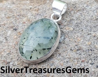 Prehnite Gemstone Necklace: Handmade Sterling Silver Healing Crystal Pendant