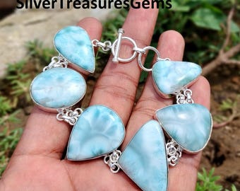 Bracciale Larimar fatto a mano: gioielli in argento sterling con pietre preziose