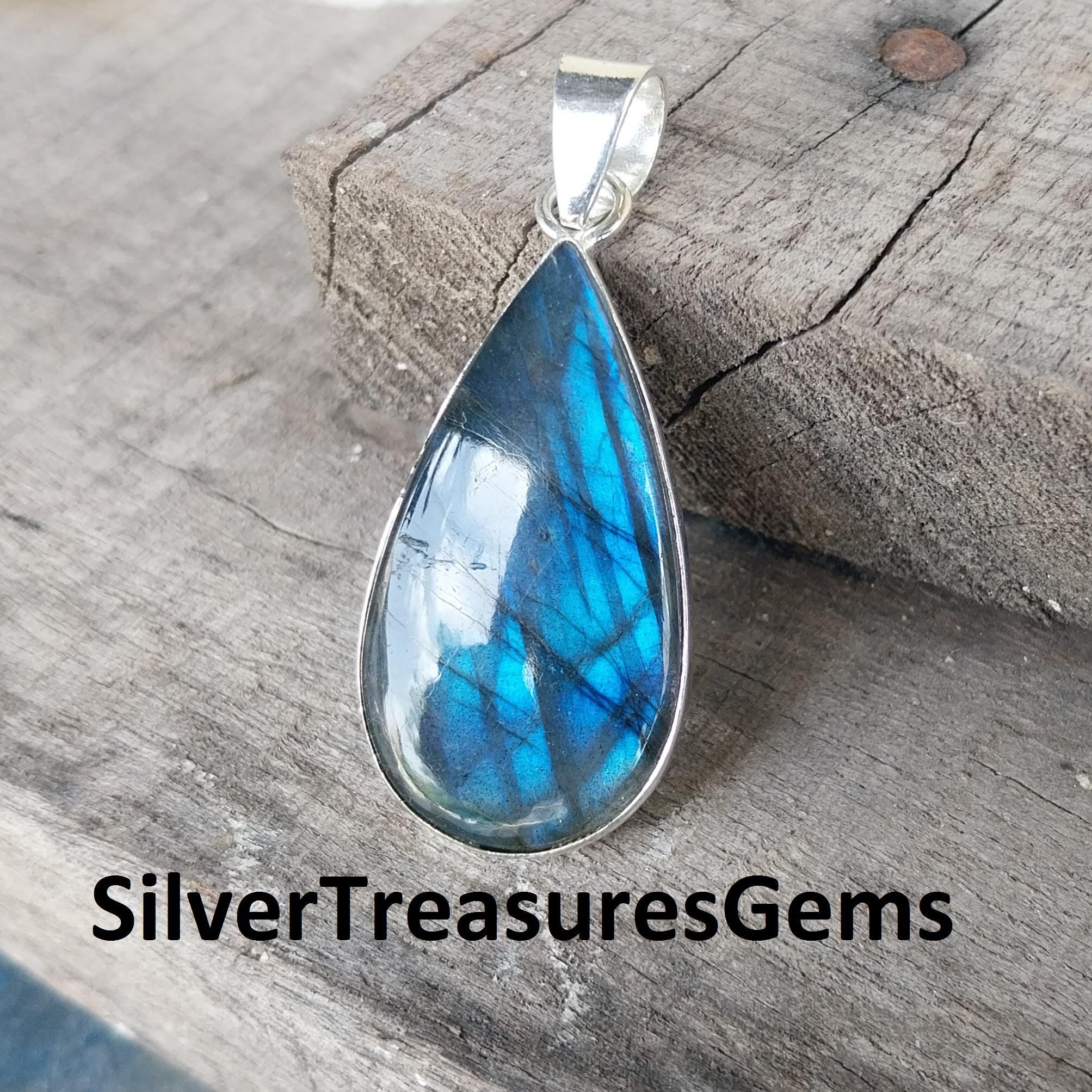 il_fullxfull.4990268132_jxrw.jpg Blue Fire Flash Labradorite Necklace Pendant 925 Sterling Silver Overlay main image 1