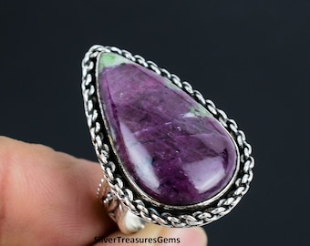 Ruby zoisiet ring handgemaakte sterlingzilveren edelsteen sieraden