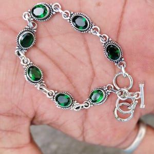 Diopside Gemstone Bracelet: Handmade 925 Sterling Silver Cuff Bangle