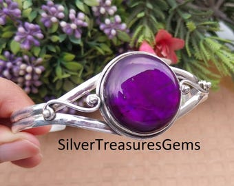 Handmade Purple Labradorite Cuff Bangle: 925 Sterling Silver