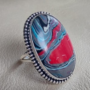 Fordite Detroit Gemstone Ring Handmade 925 Sterling Silver, Antique Design