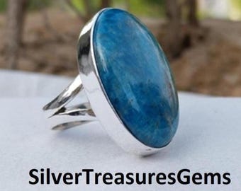 Neon Apatite Ring Handmade 925 Sterling Silver Statement Jewelry