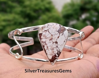Wildes Pferd Jaspis Edelstein Manschette handgemachte 925 Sterling Silber Armreif Schmuck