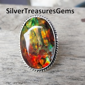 Anillo de ammolita: joyería de cristal en plata de ley