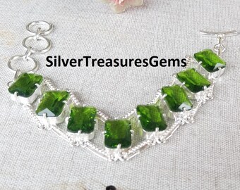 Pulseira de peridoto feita à mão: joia de prata esterlina