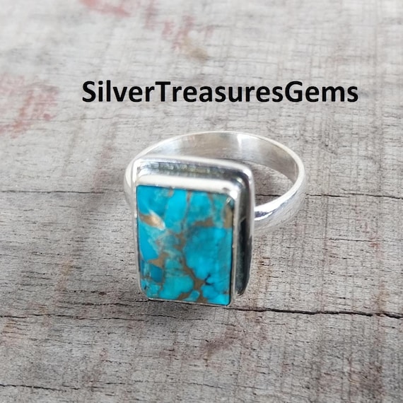 Anello In Rame Blu Turchese Fatto A Mano: Argento Sterling 925