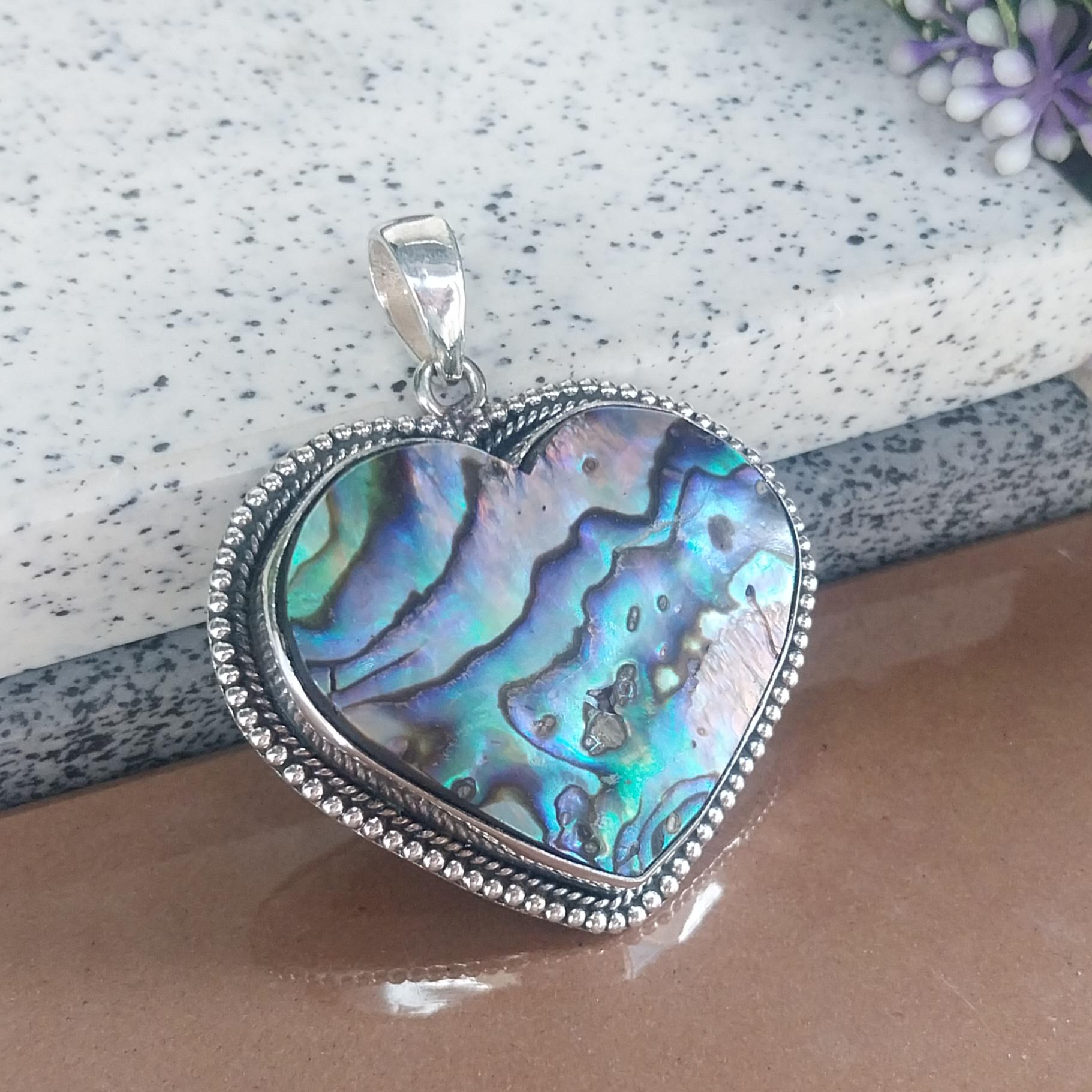 Abalone Shell Multi Colour Pendant Heart Shape Jewelry Handmade 