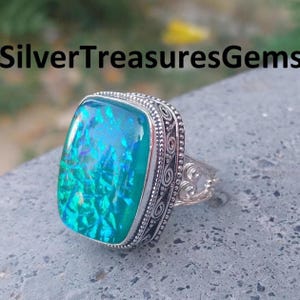 Australian Triplet Opal Gemstone Ring 925 Sterling Silver Statement Jewelry