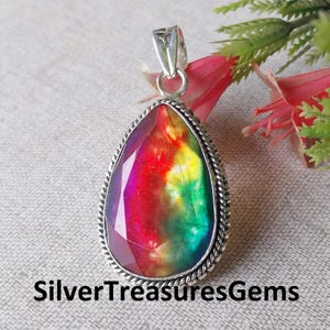 Canadian Ammolite Necklace Handmade 925 Sterling Silver Jewelry