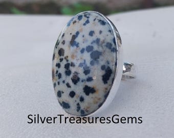 Dalmatiner Jaspis Sterling Silver Ring Handgjorda Ovala Smycken