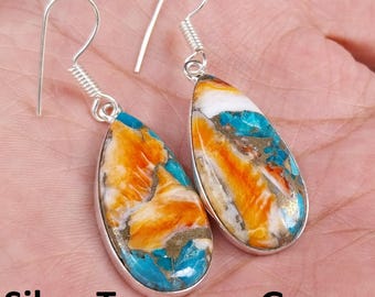 Oyster Copper Turquoise 925 Sterling Silver Earrings Handmade Gemstone Jewelry
