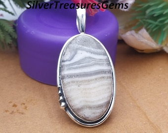 Zebra Calcite Pendant: Handcrafted 925 Sterling Silver Gemstone Necklace