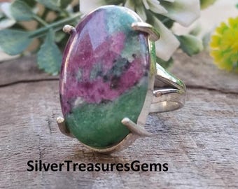 Anillo de piedra preciosa de zoisita rubí disponible en todos los tamaños, joyería de plata hecha a mano