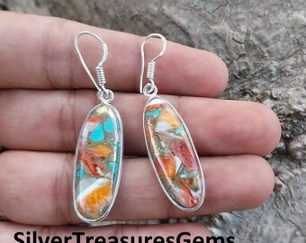 Oyster Copper Turquoise Earrings: Handmade 925 Sterling Silver Cabochons