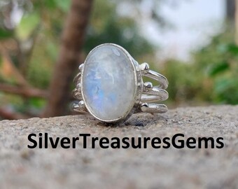 天然ムーンストーン925スターリングシルバーリング：ハンドメイド
