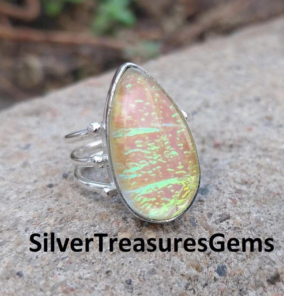 Sottile Australiano Tripletta Opale Gemma 925 Argento Sterling Mano Anello All