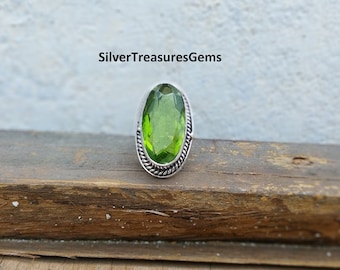 Handcrafted Peridot Ring: 925 Sterling Silver Gemstone Boho Jewelry