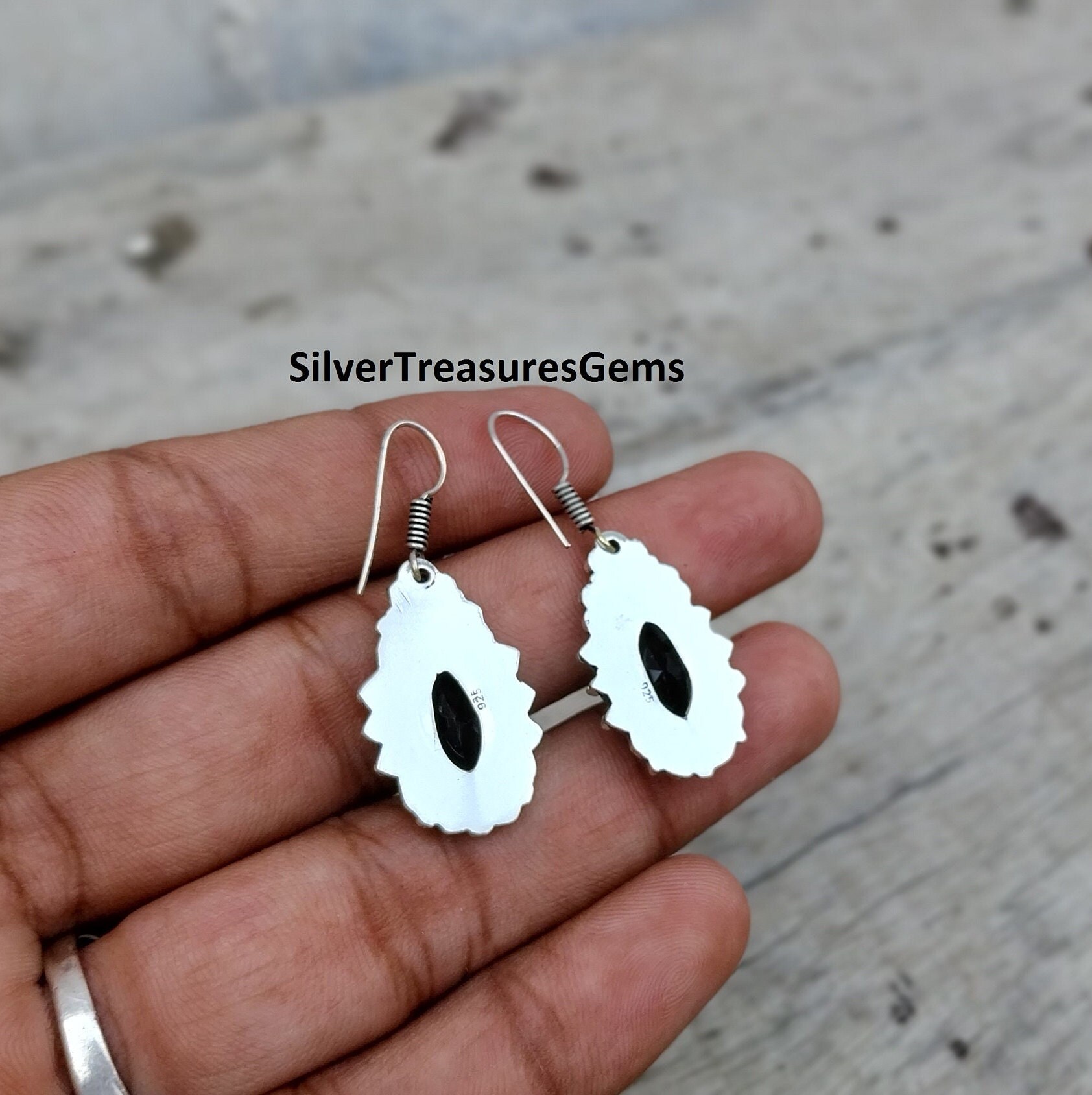 Boucle D'oreille Unique Argent 925 Et Onyx Noir – Fait Main, Pendante