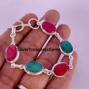 Ruby, , Emerald Handmade 925 Sterling Silver Gemstone Bracelet Jewelry