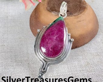 Ruby in Zoisite Necklace Handmade Sterling Silver Gemstone Pendant