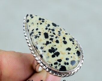 Dalmatisk Jaspis Ädelstensring 925 Sterling Silver Handgjorda Statement Smycken Alla Storlekar Finns