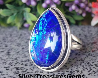 Splendido Tripletta Opale Gemma 925 Argento Sterling Mano Anello Tutte - Foto 5