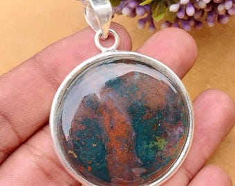 Bloodstone Pendant Necklace: 925 Sterling Silver Gemstone Jewelry