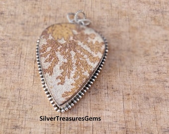 Psilomelane Dendrite Sterling Silver Pendant: Handmade Pear Necklace