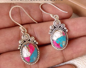Pendientes de turquesa de algodón de azúcar, pendientes colgantes hechos a mano de plata, joyería