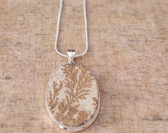 Psilomelane Dendrite Gemstone Pendant: Handmade 925 Sterling Silver Pear Necklace