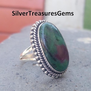 Anillo de rubí y zoisita, hecho a mano en plata de ley 925.