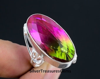 Handcrafted Watermelon Gemstone Ring: 925 Sterling Silver Jewelry