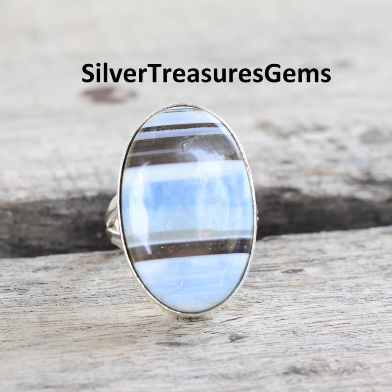 Blue Owyhee Opal Ring Handmade 925 Sterling Silver Gemstone image 2