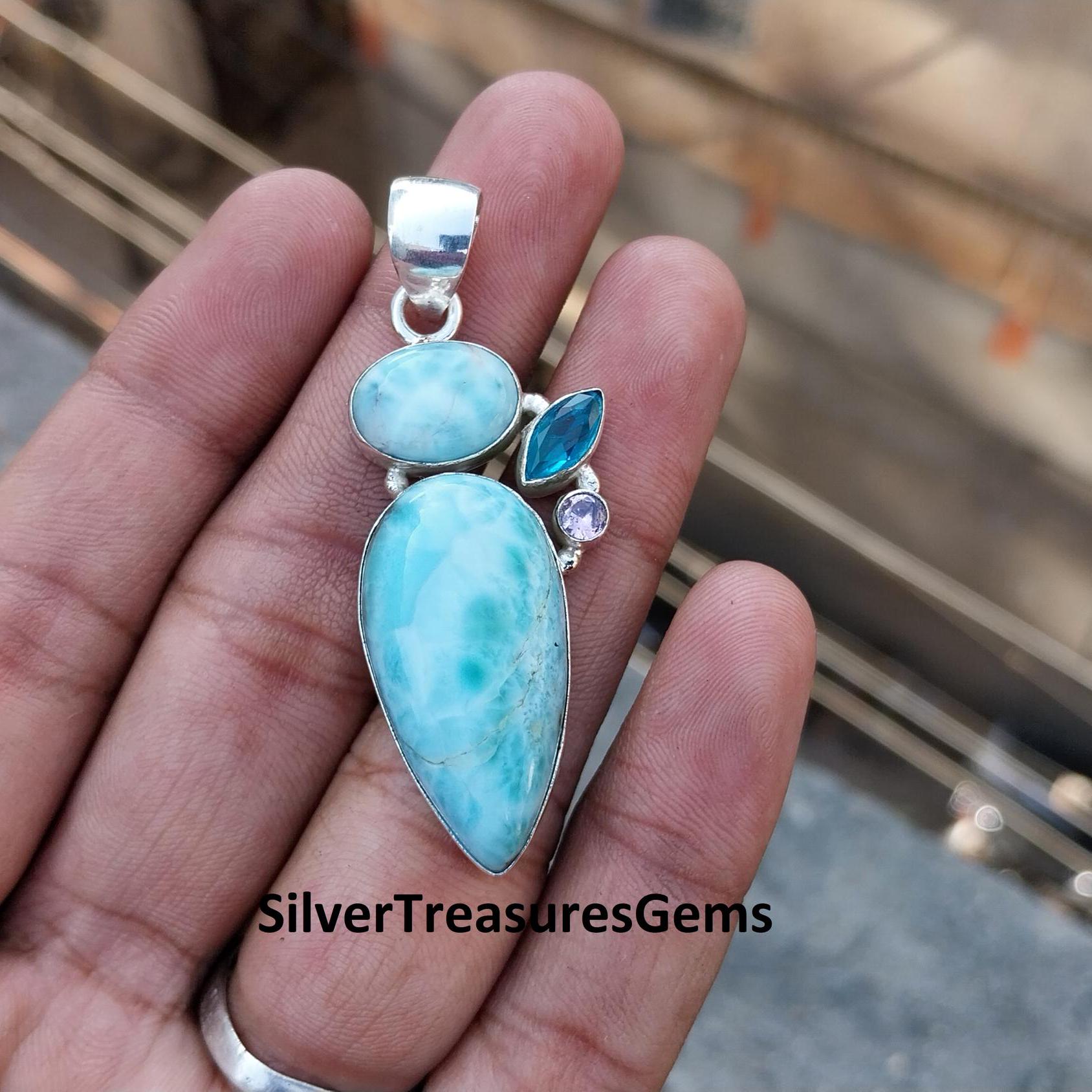 ラリマー、ブルートパーズ、ピンククンツァイト宝石925