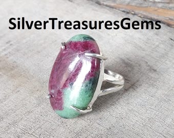 Anillo de zoisita rubí: piedra preciosa de plata de ley 925 hecha a mano